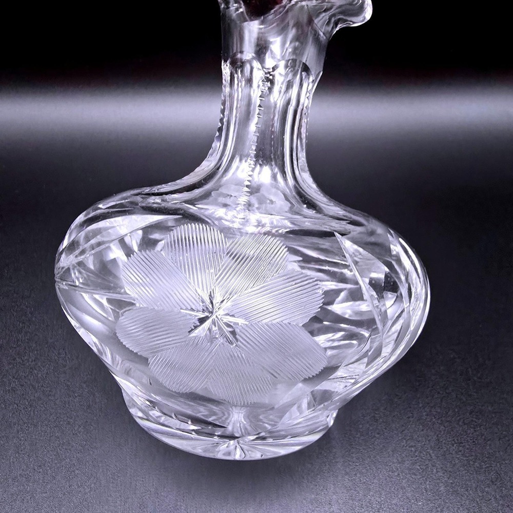 Vintage Cut Crystal Perfume Decanter Etched Floral Design Faceted Stopper 5.75" - Picture 3 of 11
